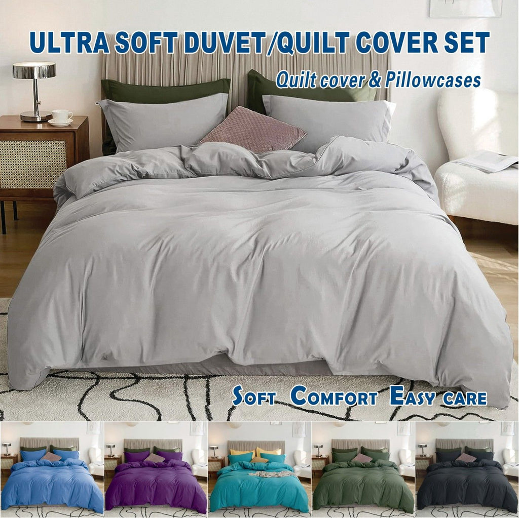 Microfibre Quilt Cover Set – Silver Grey, King Single