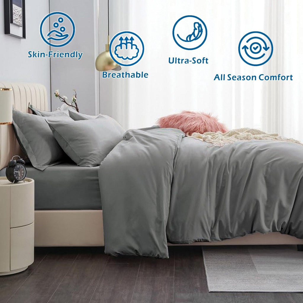 Microfibre Quilt Cover Set – Grey, Queen, 3 Piece