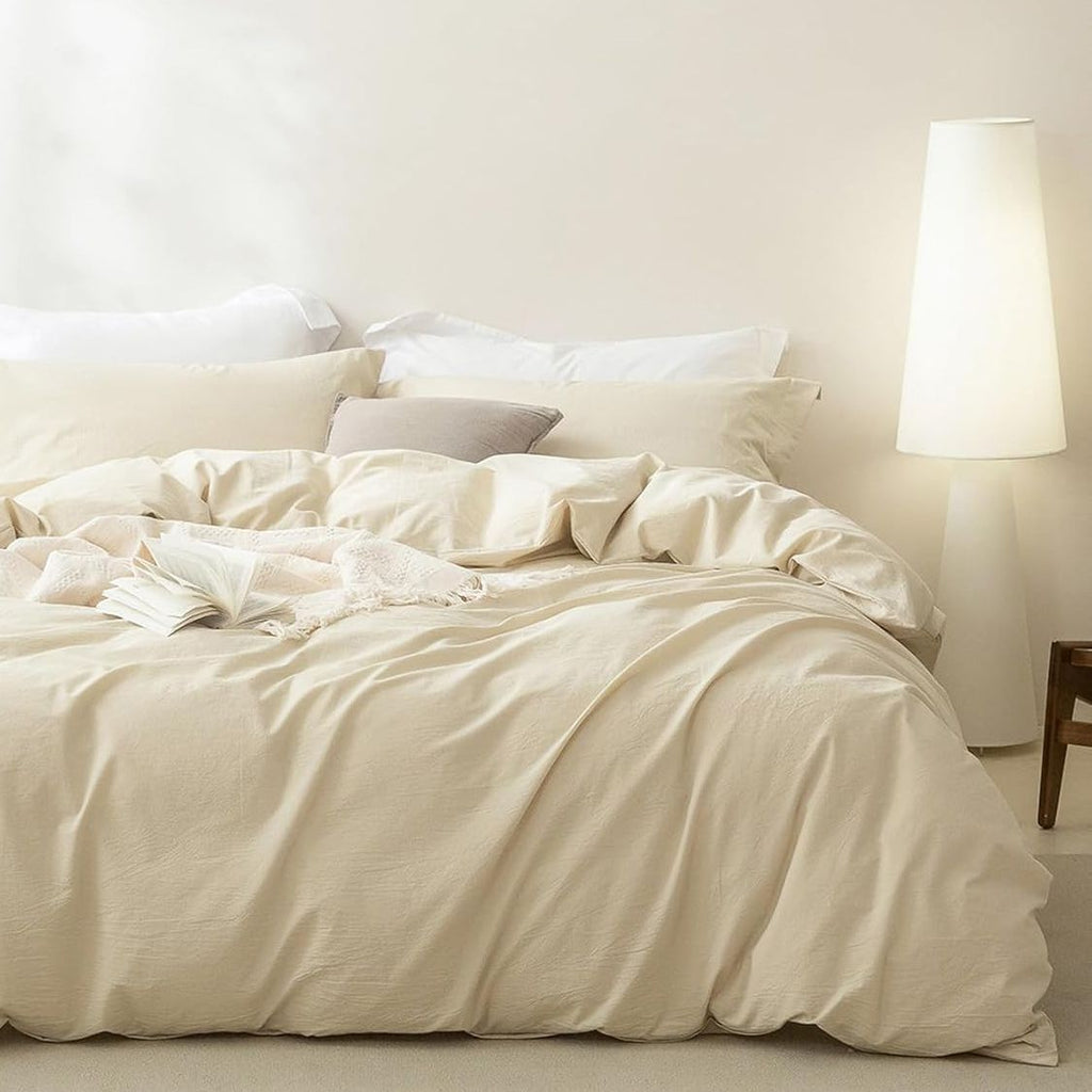 Microfibre Quilt Cover Set – Cream White, Queen