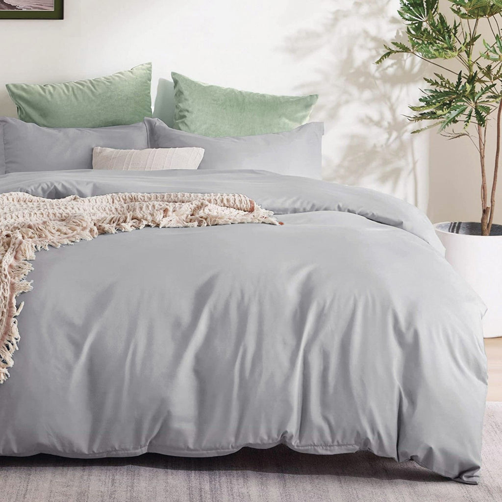 Microfibre Quilt Cover Set – Silver Grey, Queen, 3 Piece