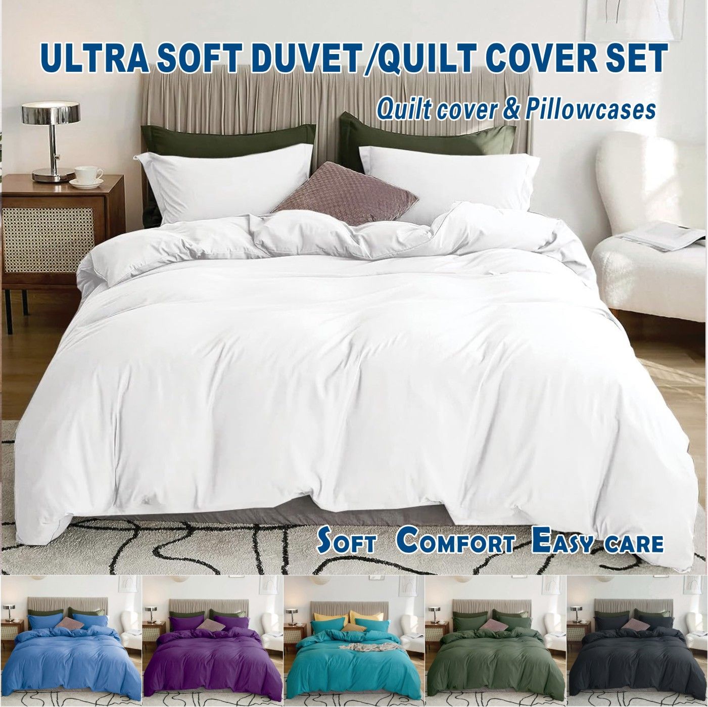 Microfibre Quilt Cover Set – White, Single