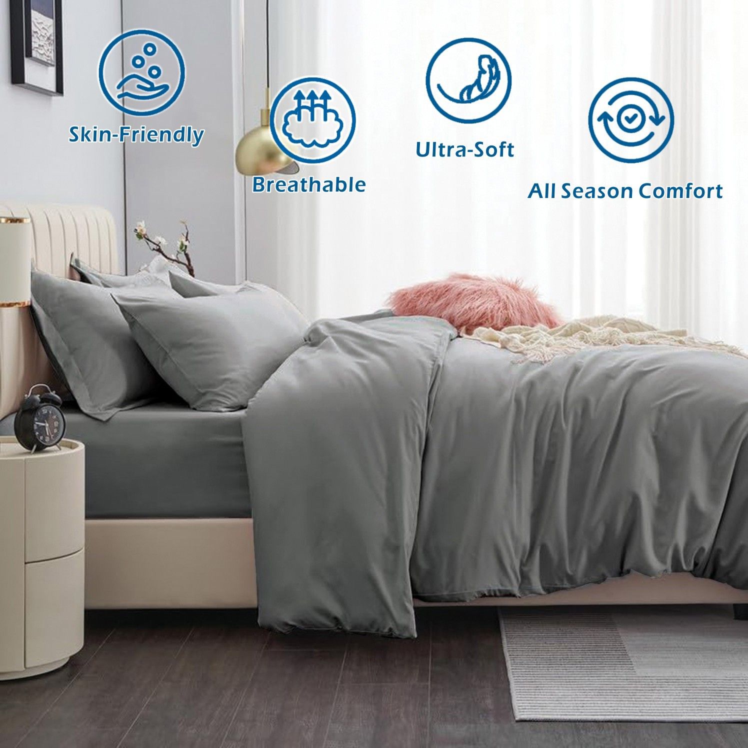 Microfibre Quilt Cover Set – Grey, Single