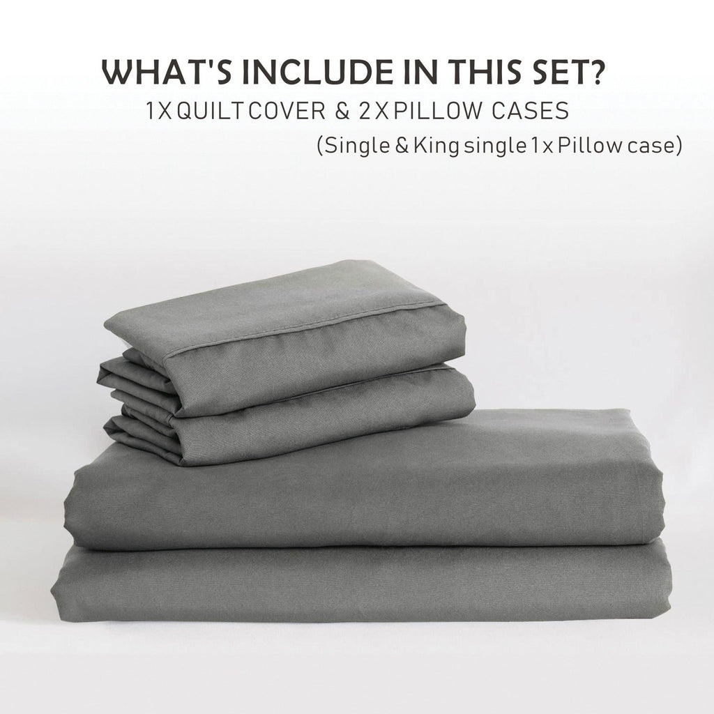 Microfibre Quilt Cover Set – Grey, Single