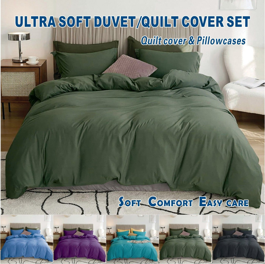Microfibre Quilt Cover Set – Olive Green, Single