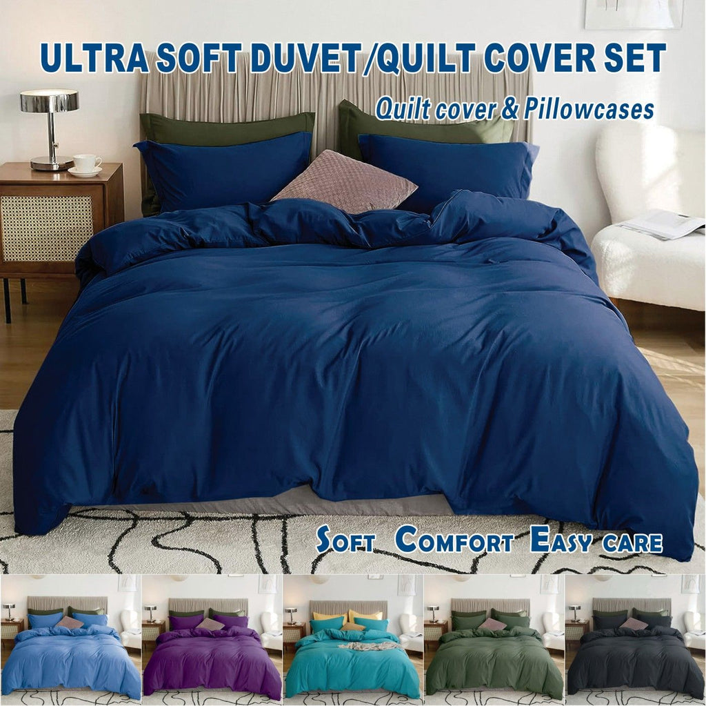 Microfibre Quilt Cover Set – Navy, Single
