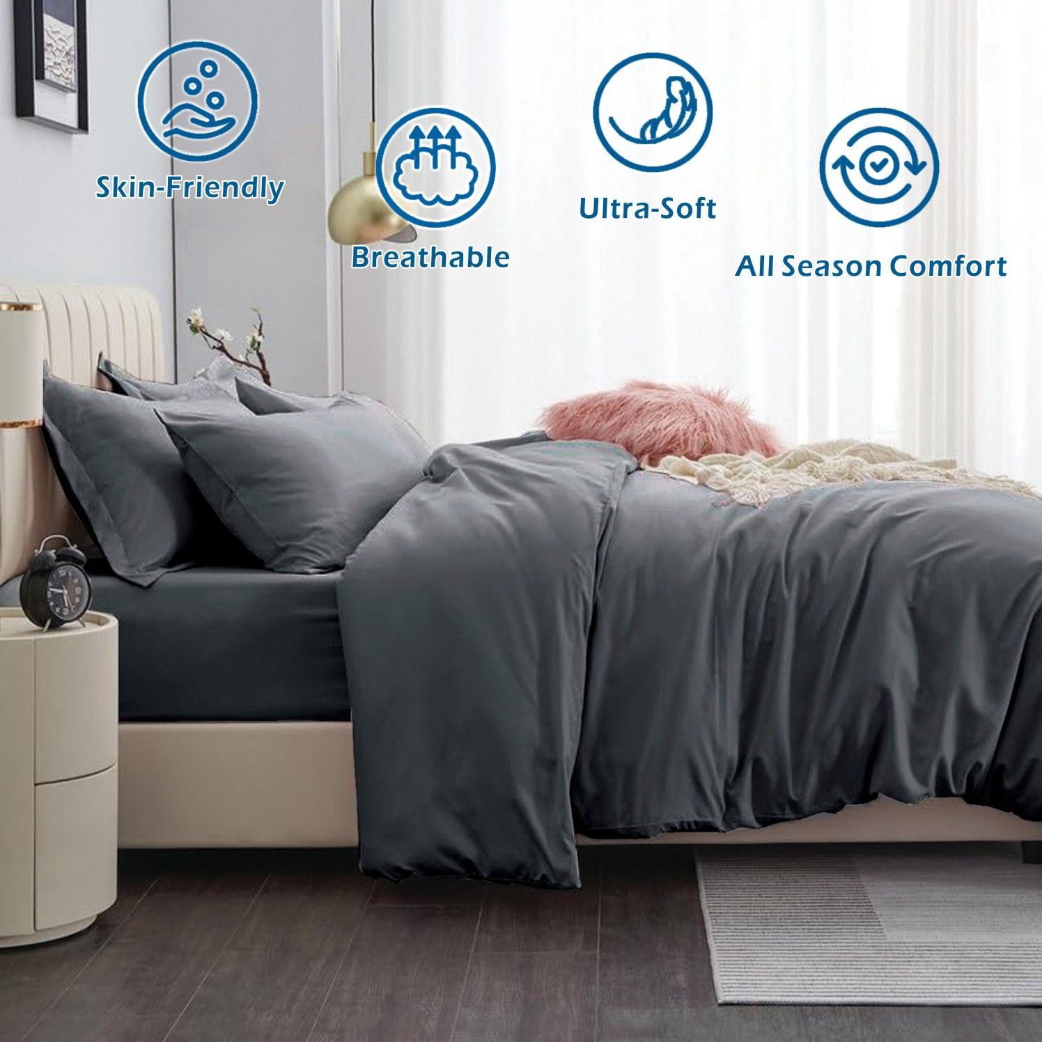 Microfibre Quilt Cover Set – Dark Grey, Super King, 3 Piece