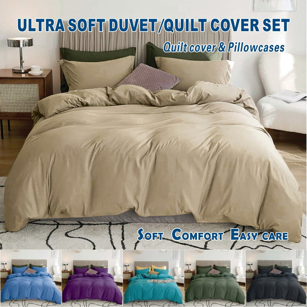 Microfibre Quilt Cover Set – Camel Beige, Super King