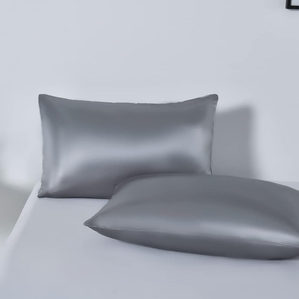 Satin Quilt cover Set Hotel 3 Pieces Quilt cover with Pillowcase, Art Silk Bedding Set-Luxury Soft Silky pillowcase for Hair and Skin, Similar to Silk Duvet/Donna Cover Set- 3 Pieces(Double,Grey)