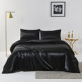 Satin Quilt cover Set Hotel 3 Pieces Quilt cover with Pillowcase, Art Silk Bedding Set-Luxury Soft Silky pillowcase for Hair and Skin, Similar to Silk Duvet/Donna Cover Set- 3 Pieces(Queen,Black)