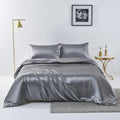 Satin Quilt cover Set Hotel 3 Pieces Quilt cover with Pillowcase, Art Silk Bedding Set-Luxury Soft Silky pillowcase for Hair and Skin, Similar to Silk Duvet/Donna Cover Set- 3 Pieces(Queen,Grey)