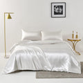 Satin Quilt cover Set Hotel 3 Pieces Quilt cover with Pillowcase, Art Silk Bedding Set-Luxury Soft Silky pillowcase for Hair and Skin, Similar to Silk Duvet/Donna Cover Set- 3 Pieces(Super King,White)