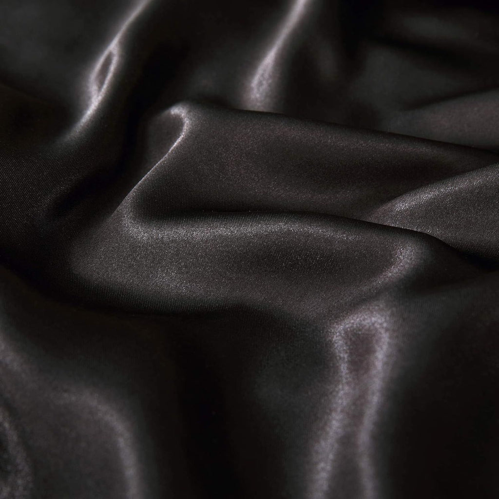 Satin Quilt cover Set Hotel 3 Pieces Quilt cover with Pillowcase, Art Silk Bedding Set-Luxury Soft Silky pillowcase for Hair and Skin, Similar to Silk Duvet/Donna Cover Set- 3 Pieces(Super King,Black)
