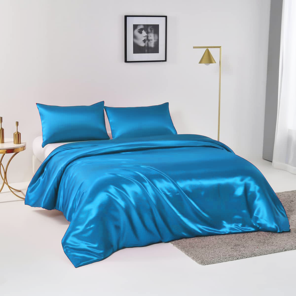 Satin Quilt cover Set Hotel 3 Pieces Quilt cover with Pillowcase, Art Silk Bedding Set-Luxury Soft Silky pillowcase for Hair and Skin, Similar to Silk Duvet/Donna Cover Set- 3 Pieces(Super King,Ocean)