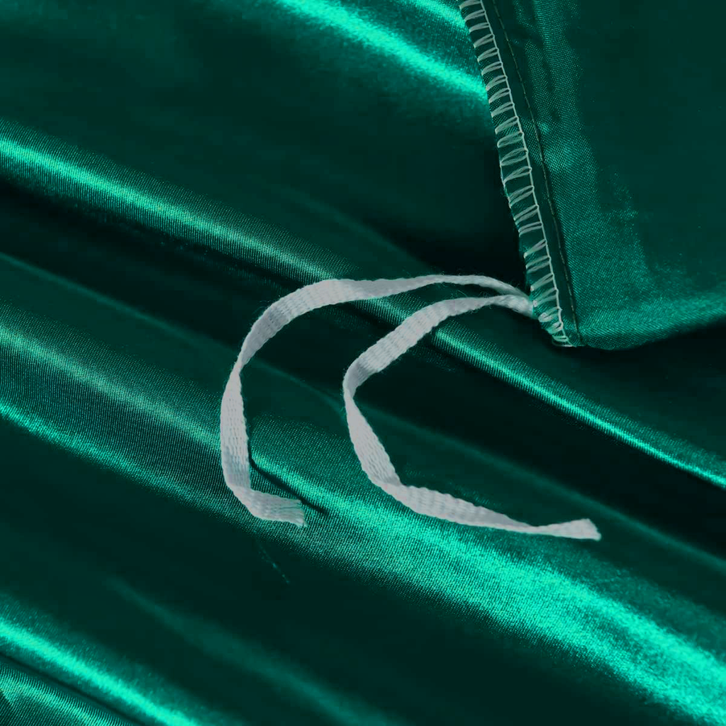 Satin Quilt cover Set Hotel 3 Pieces Quilt cover with Pillowcase, Art Silk Bedding Set-Luxury Soft Silky pillowcase for Hair and Skin, Similar to Silk Duvet/Donna Cover Set- 3 Pieces(Super King,Green)