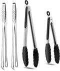 4 Pcs Kitchen Tongs Stainless Steel Set-9" & 12" Tong with Non Slip Silicone Tips and Grip, 11" Stainless Steel Cooking Tongs, Heat Resistant Kitchen Utensils for Cooking Baking Buffet