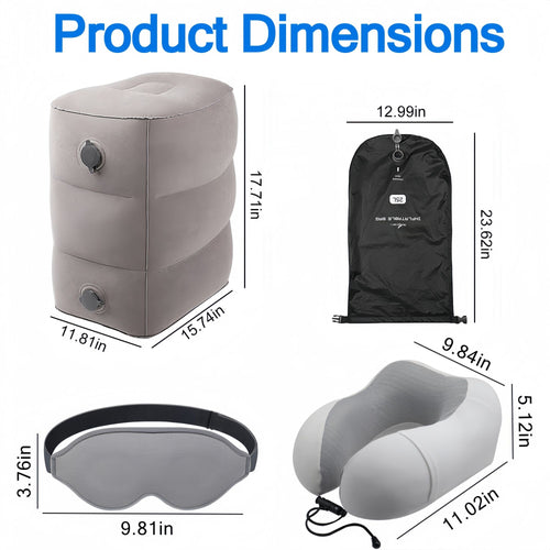 5-Piece Travel Comfort Kit with Neck Pillow & Inflatable Footrest