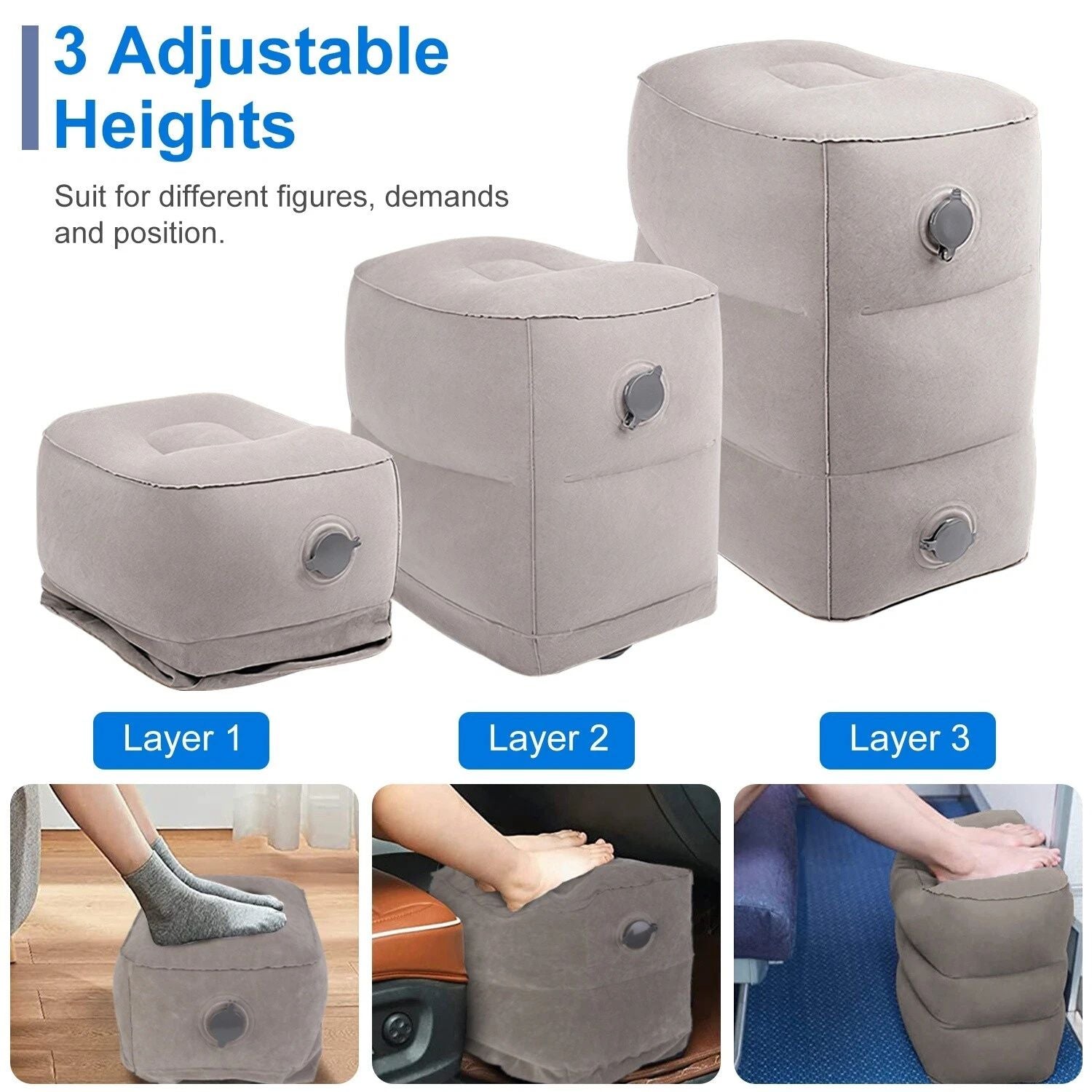 5-Piece Travel Comfort Kit with Neck Pillow & Inflatable Footrest