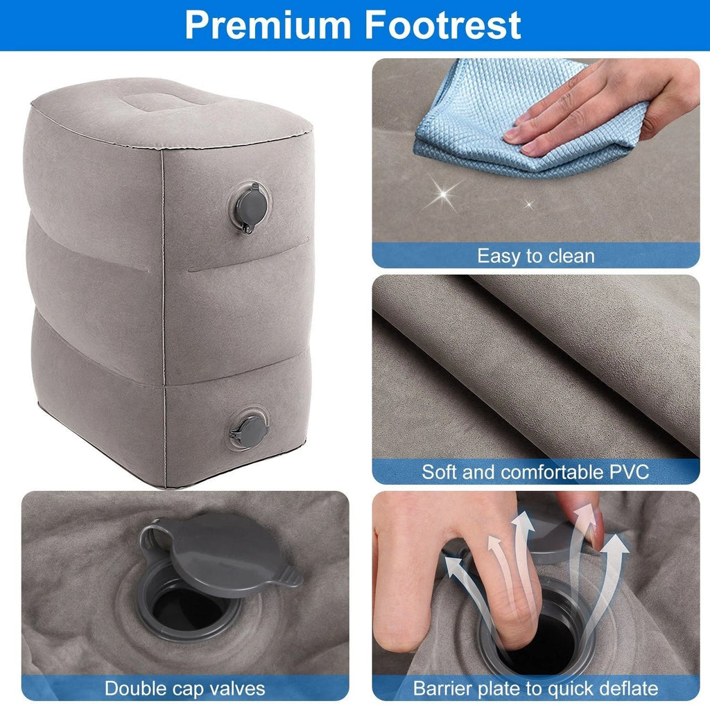 5-Piece Travel Comfort Kit with Neck Pillow & Inflatable Footrest