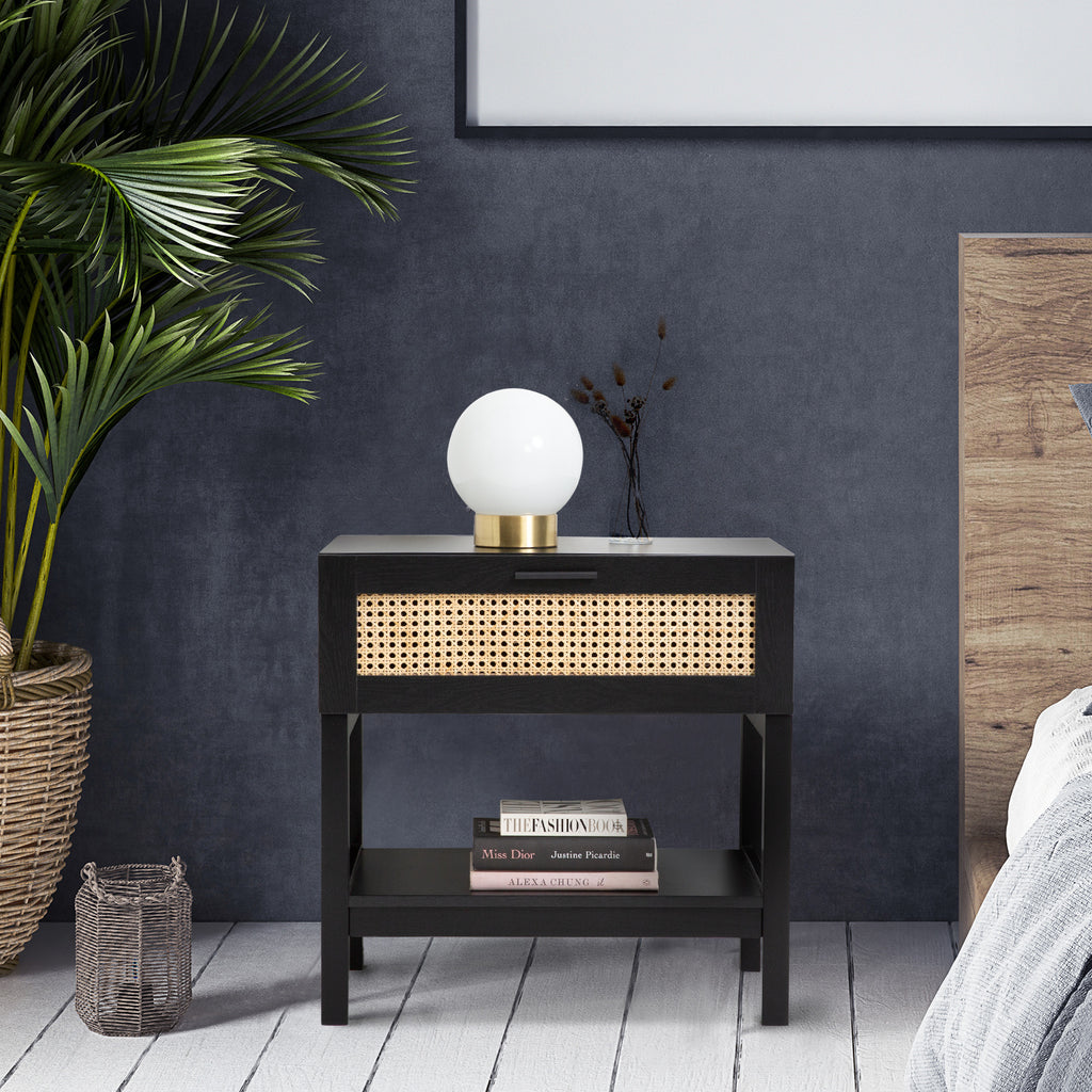 Casa Decor Tulum Rattan Bedside Table – Black