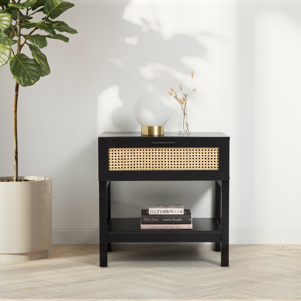Casa Decor Tulum Rattan Bedside Table – Black