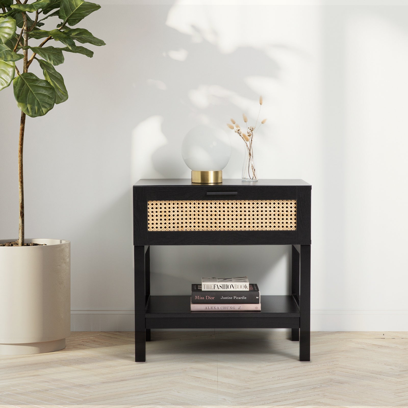 Casa Decor Tulum Rattan Bedside Table – Black