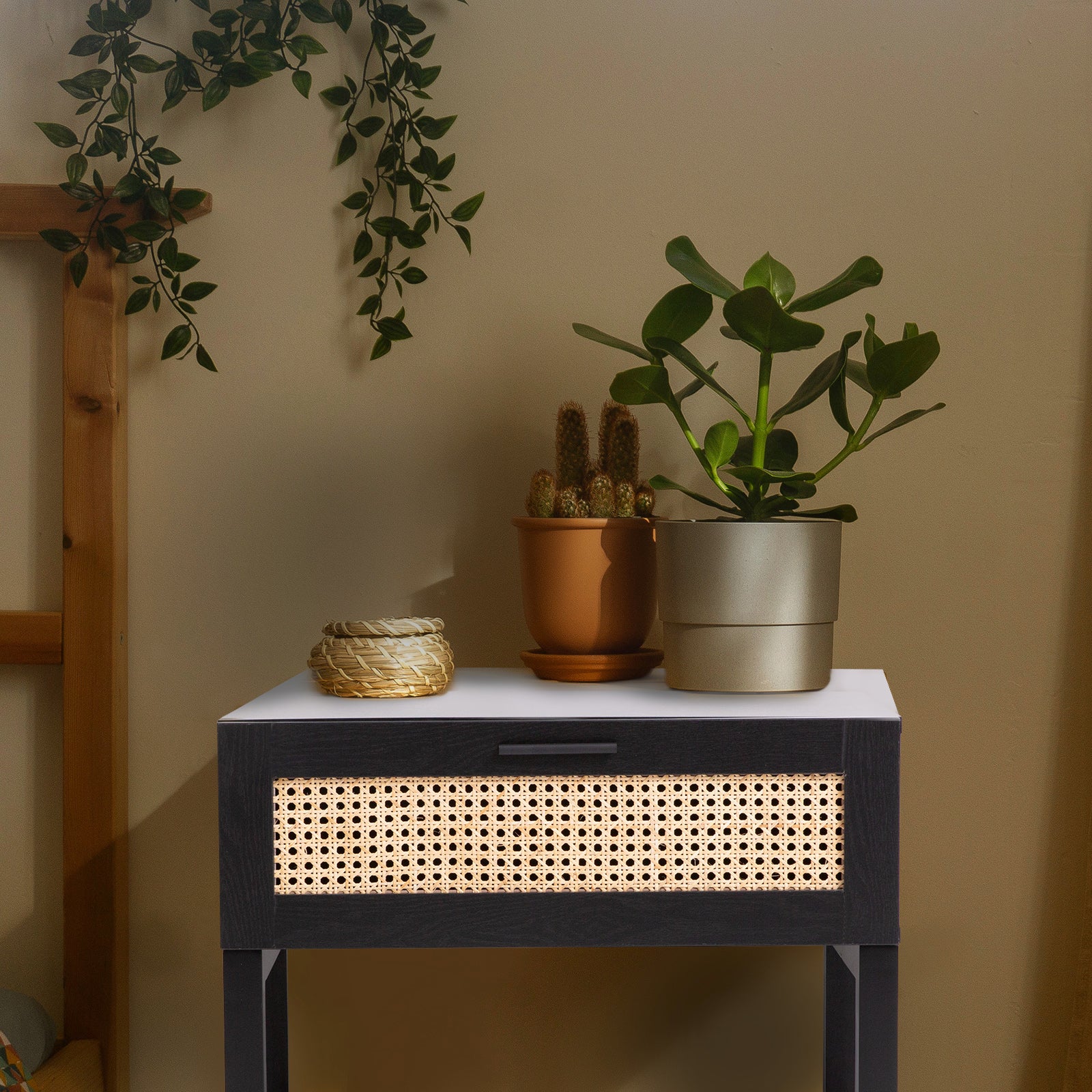 Casa Decor Tulum Rattan Bedside Table – Black