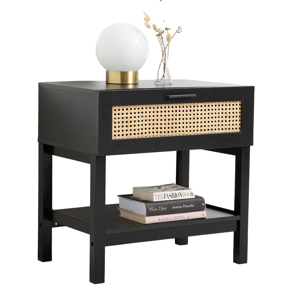 Casa Decor Tulum Rattan Bedside Table – Black