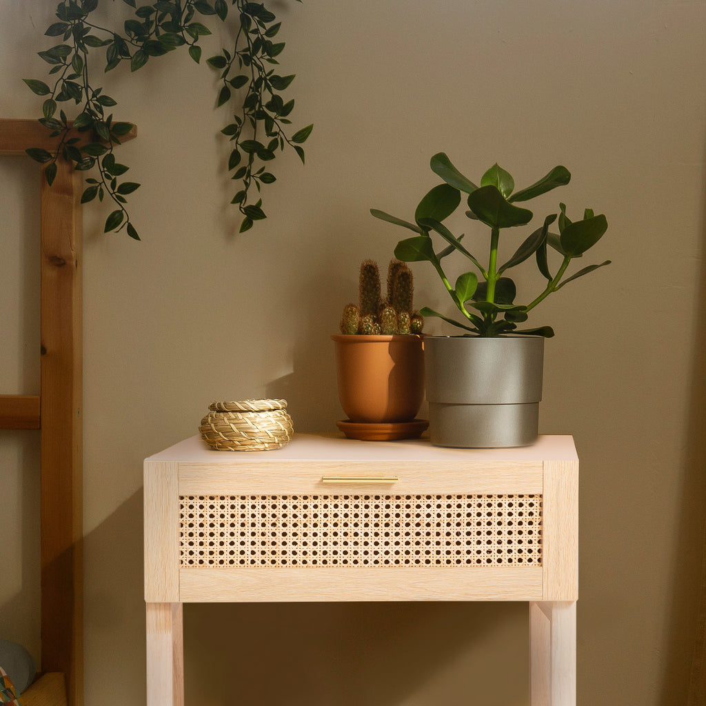Casa Decor Santiago Rattan Bedside Table – Oak
