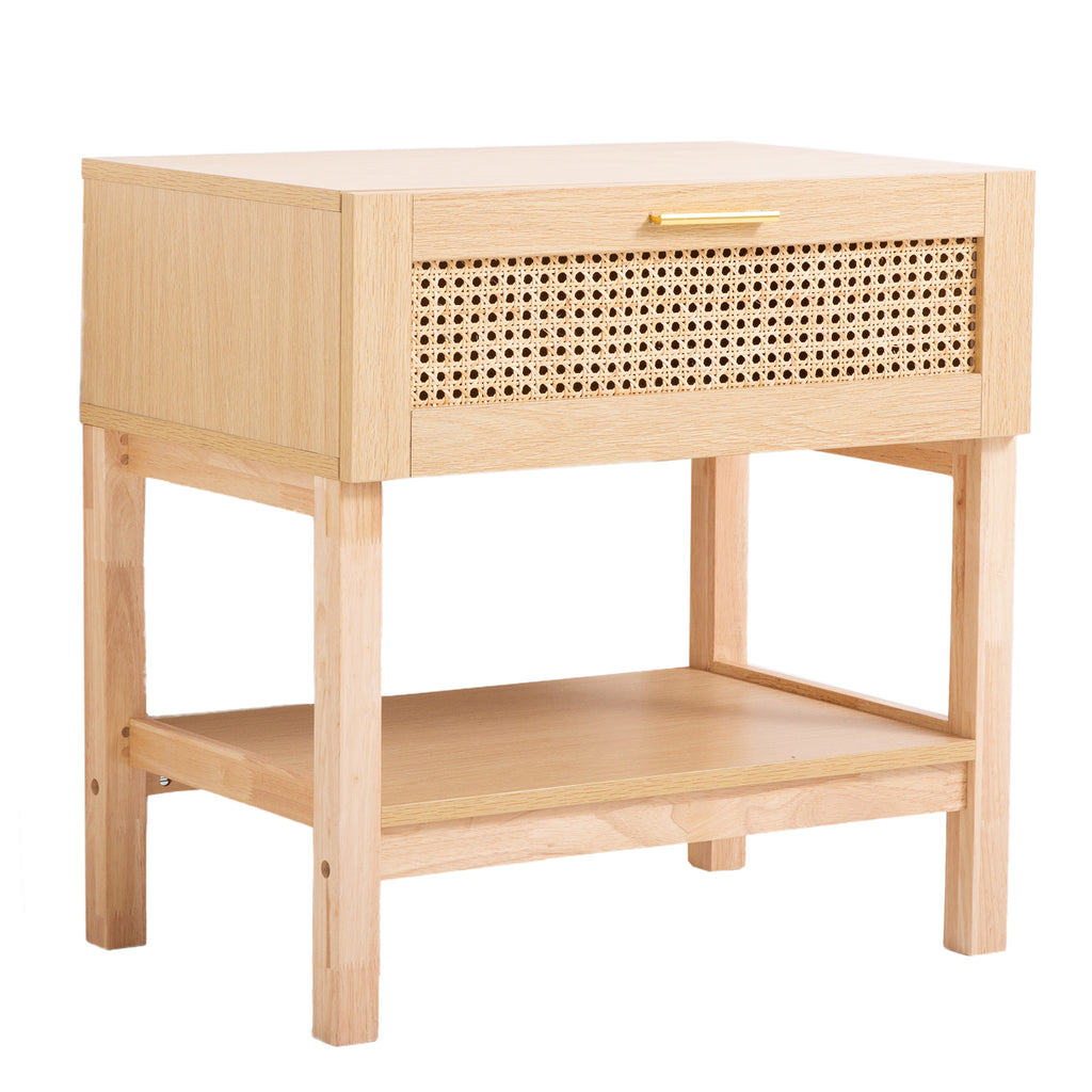 Casa Decor Santiago Rattan Bedside Table – Oak