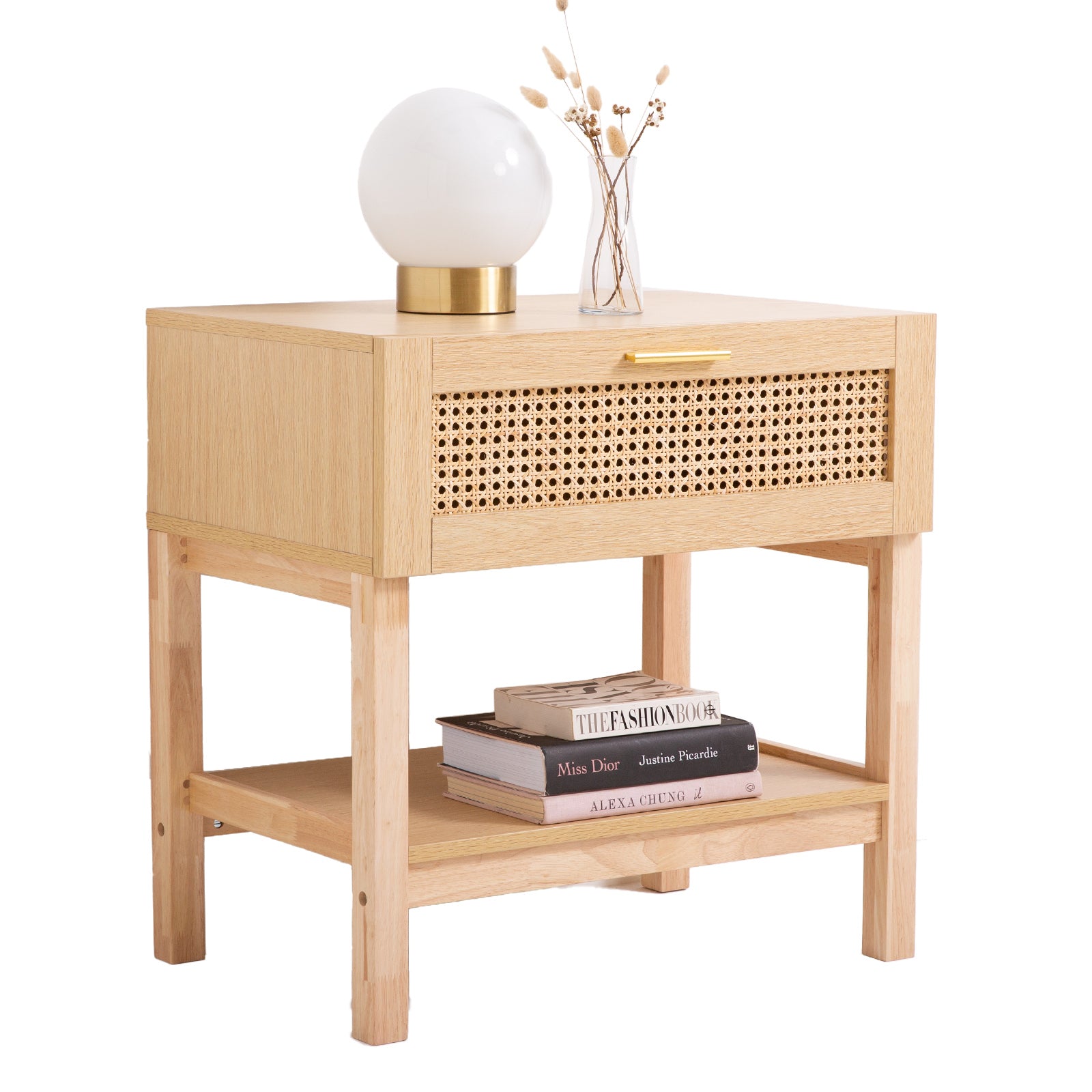 Casa Decor Santiago Rattan Bedside Table – Oak