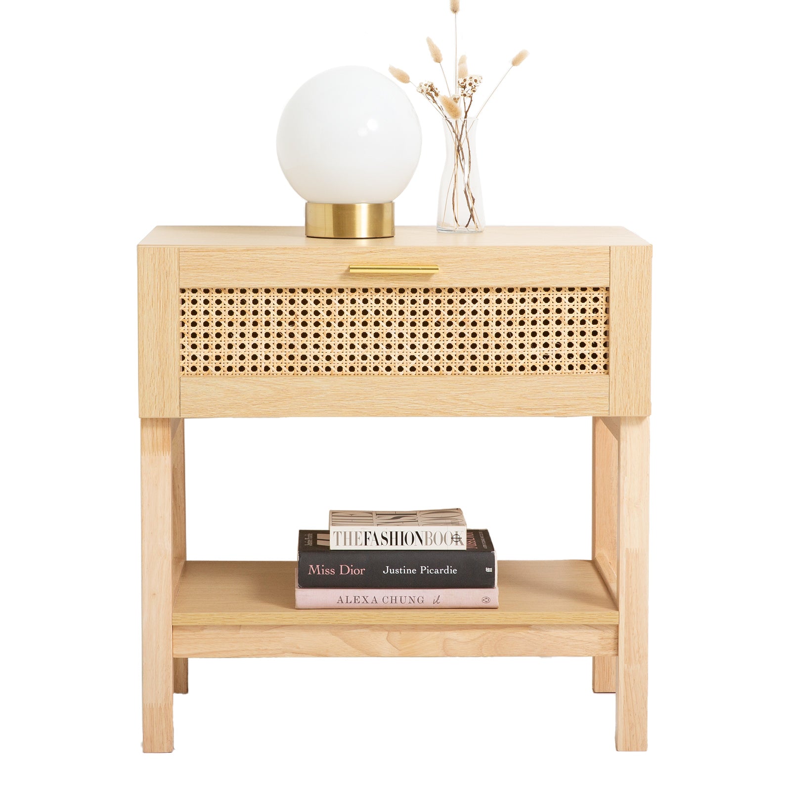 Casa Decor Santiago Rattan Bedside Table – Oak