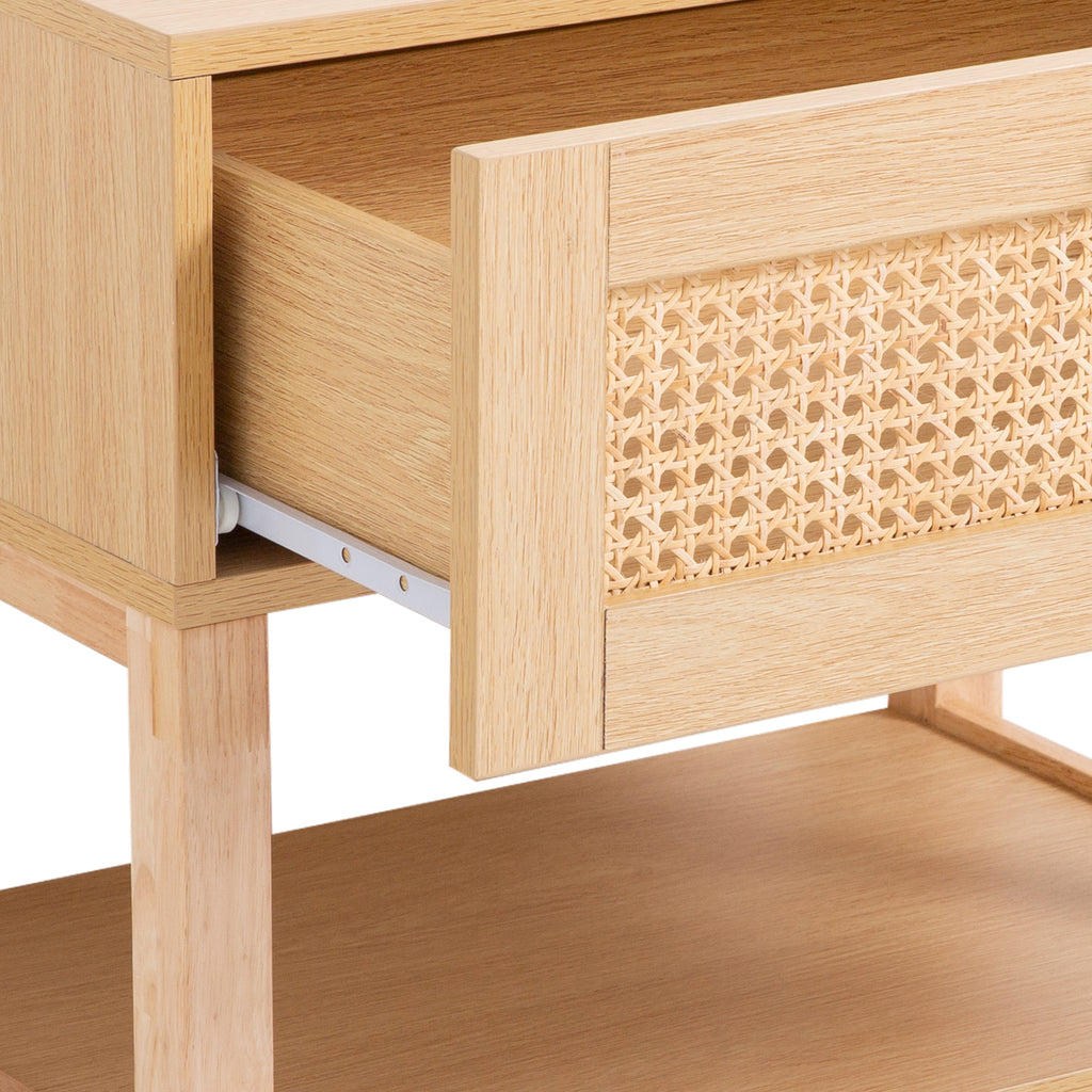 Casa Decor Santiago Rattan Bedside Table – Oak