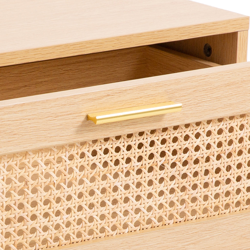 Casa Decor Santiago Rattan Bedside Table – Oak