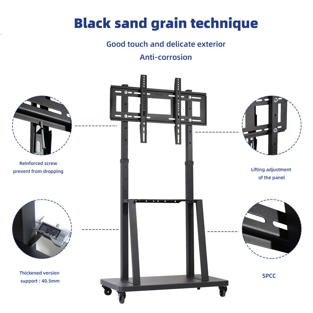32-80 Rolling TV Stand with 2-Tier Shelf Adjustable Mount