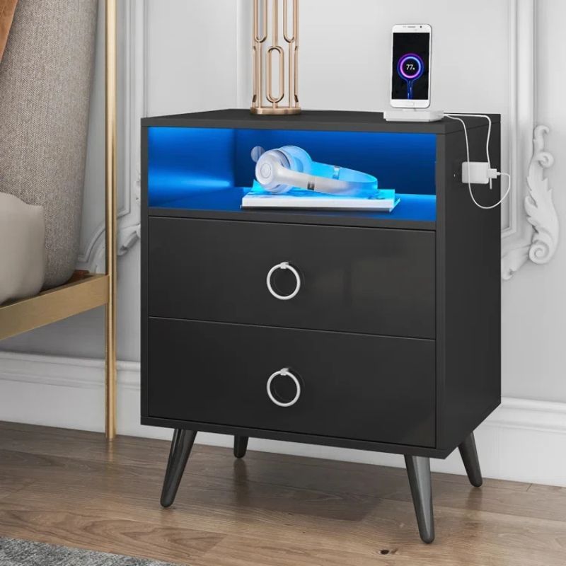 Amelia LED Bedside Table with USB & Power Outlet – Black