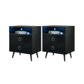 Amelia LED Bedside Tables with USB & Power Outlet – Black, Set of 2