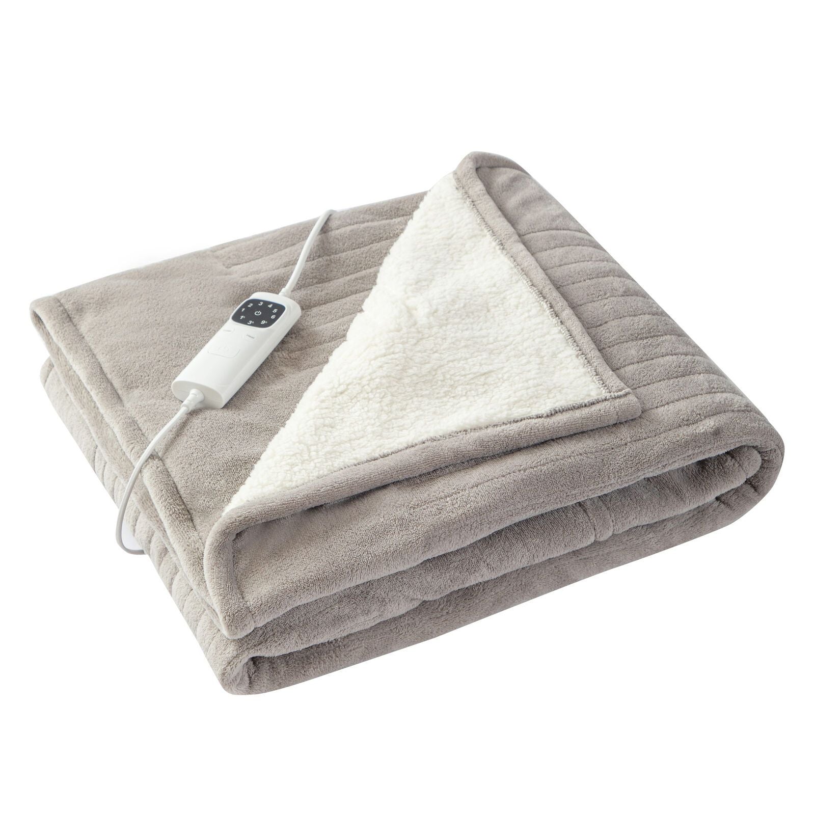 Lenoxx Heated Throw Blanket – Grey & Cream Fleece