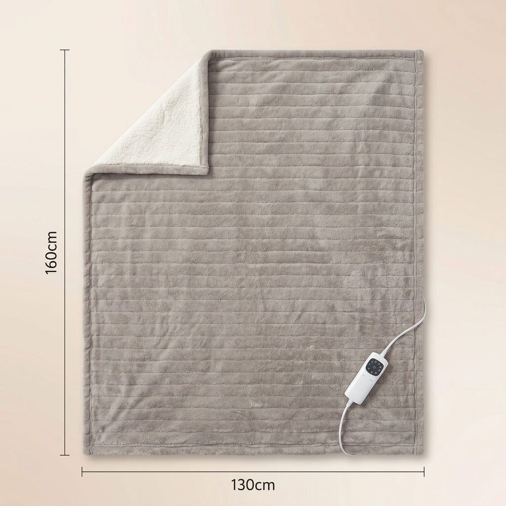 Lenoxx Heated Throw Blanket – Grey & Cream Fleece