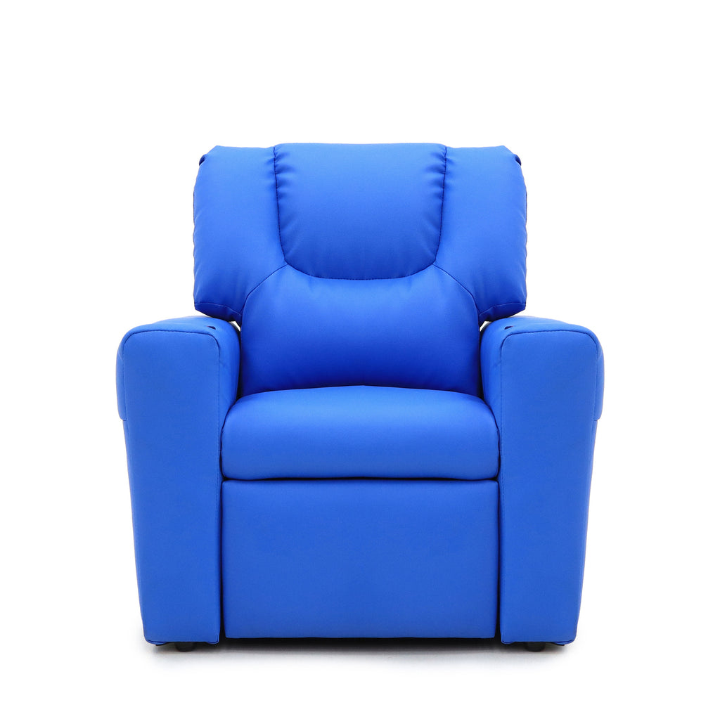 Kids Light Blue Recliner Chair w/ Footrest & Cup Holder