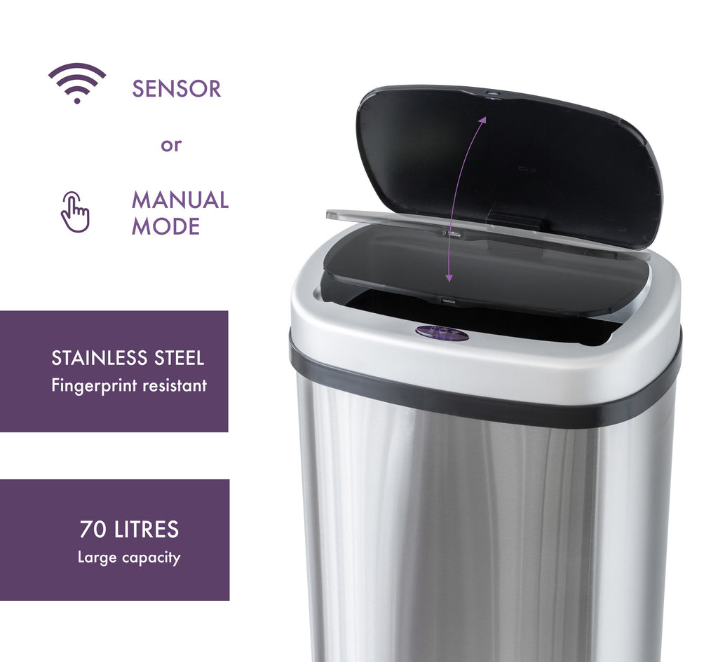 70L Stainless Steel Motion Sensor Bin