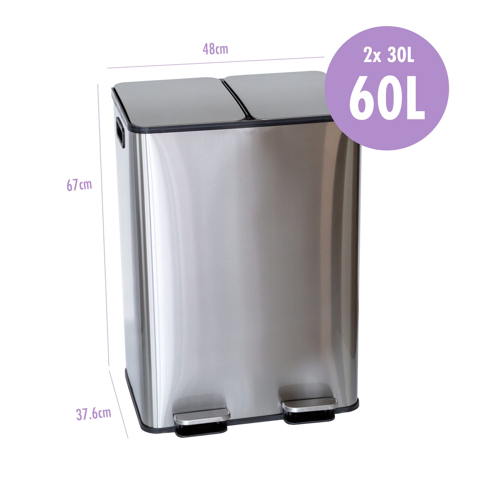 Healthy Choice 60L Dual-Compartment Pedal Bin