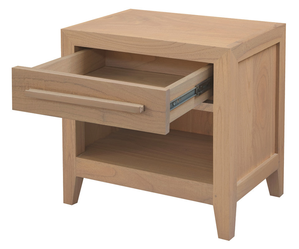 Dion Solid Mindi One-Drawer Bedside Table – Natural