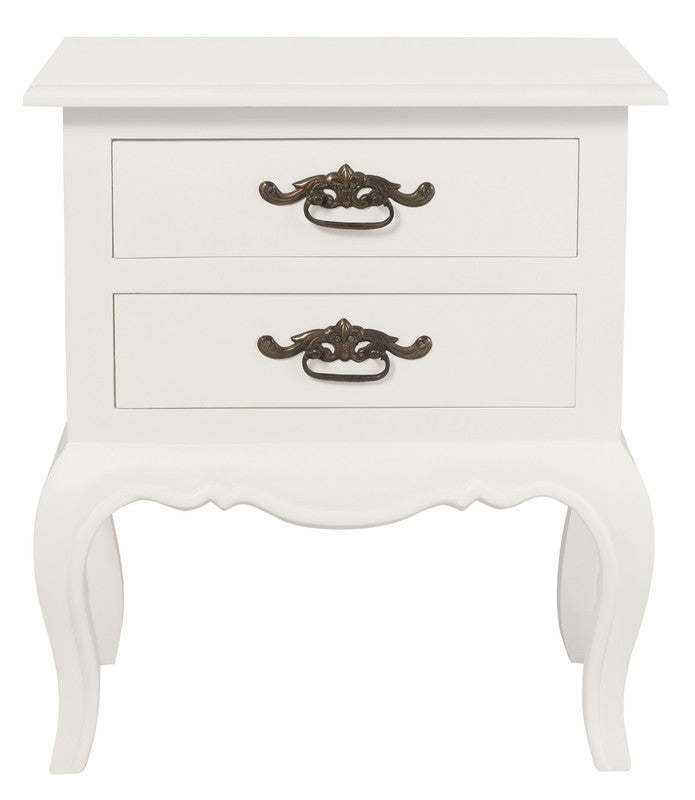 French Provincial Solid Mahogany Two-Drawer Side Table – White
