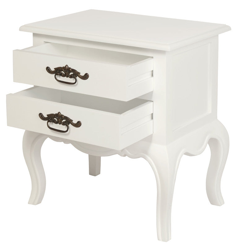 French Provincial Solid Mahogany Two-Drawer Side Table – White