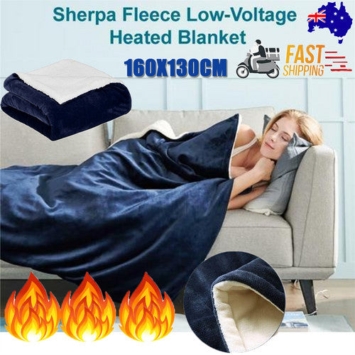 Double-Sided Heated Throw with Detachable Controller – Blue