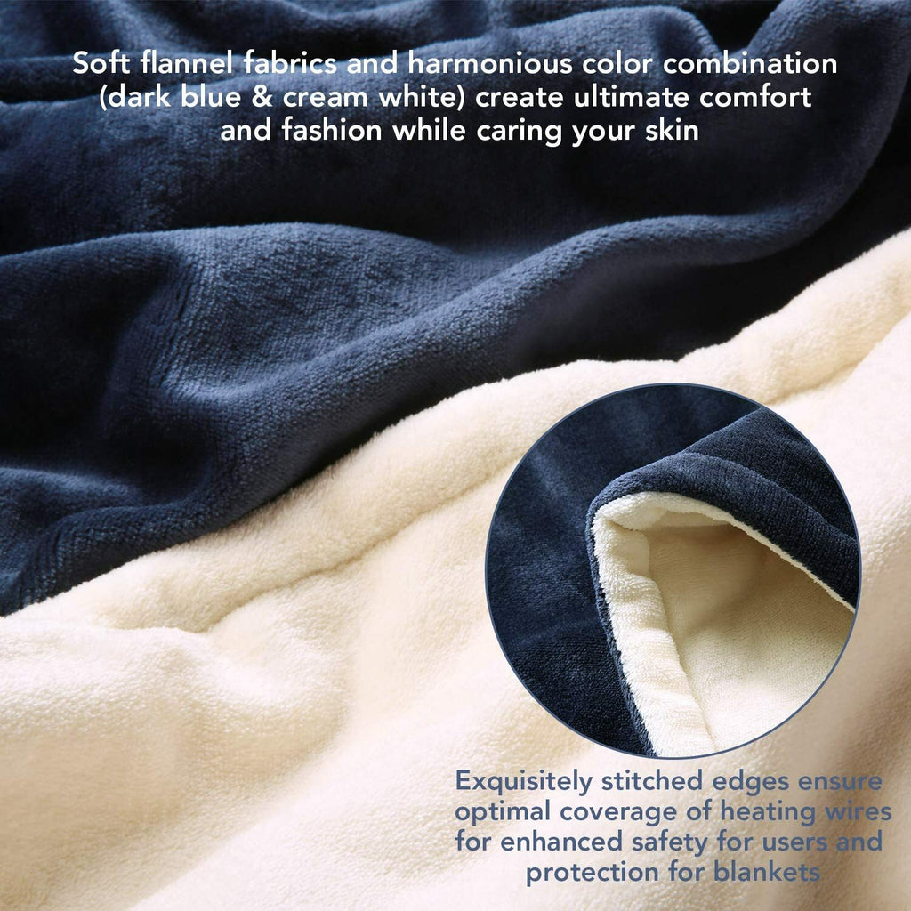 Double-Sided Heated Throw with Detachable Controller – Blue