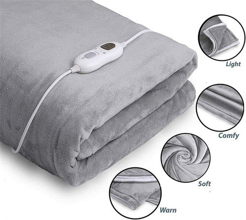 Double-Sided Heated Throw with Detachable Controller – Grey