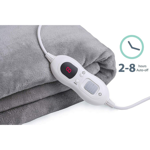 Double-Sided Heated Throw with Detachable Controller – Grey