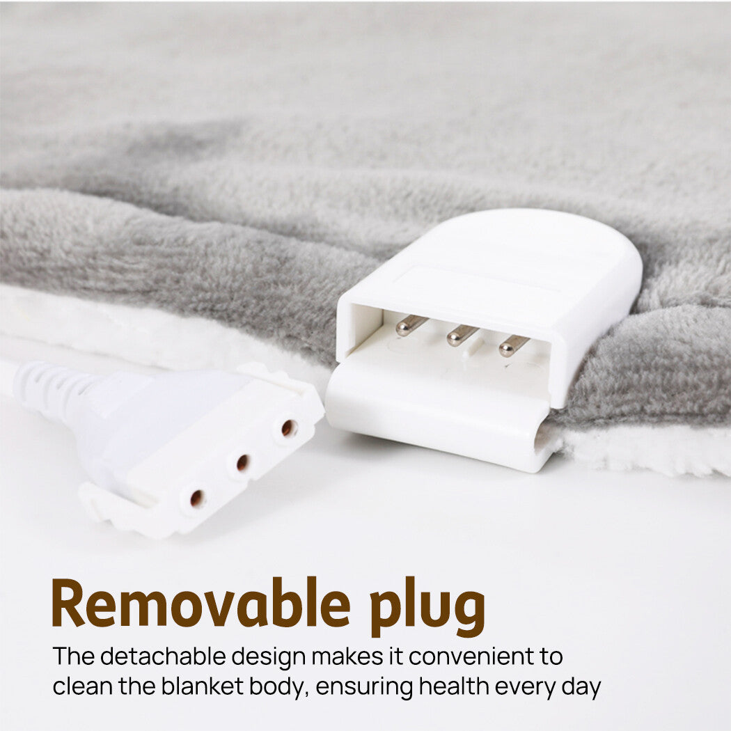 Double-Sided Heated Throw with Detachable Controller – Grey