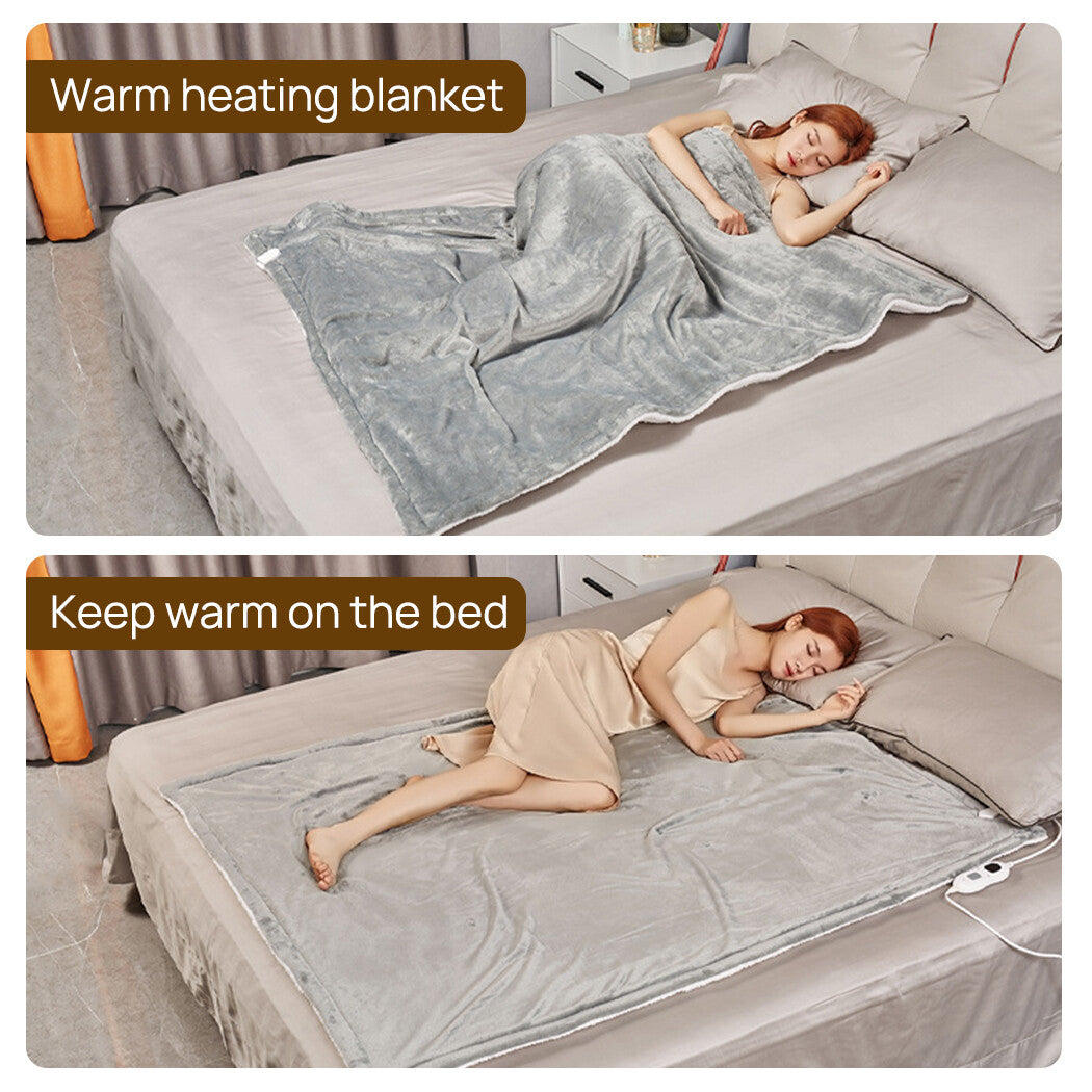 Double-Sided Heated Throw with Detachable Controller – Grey